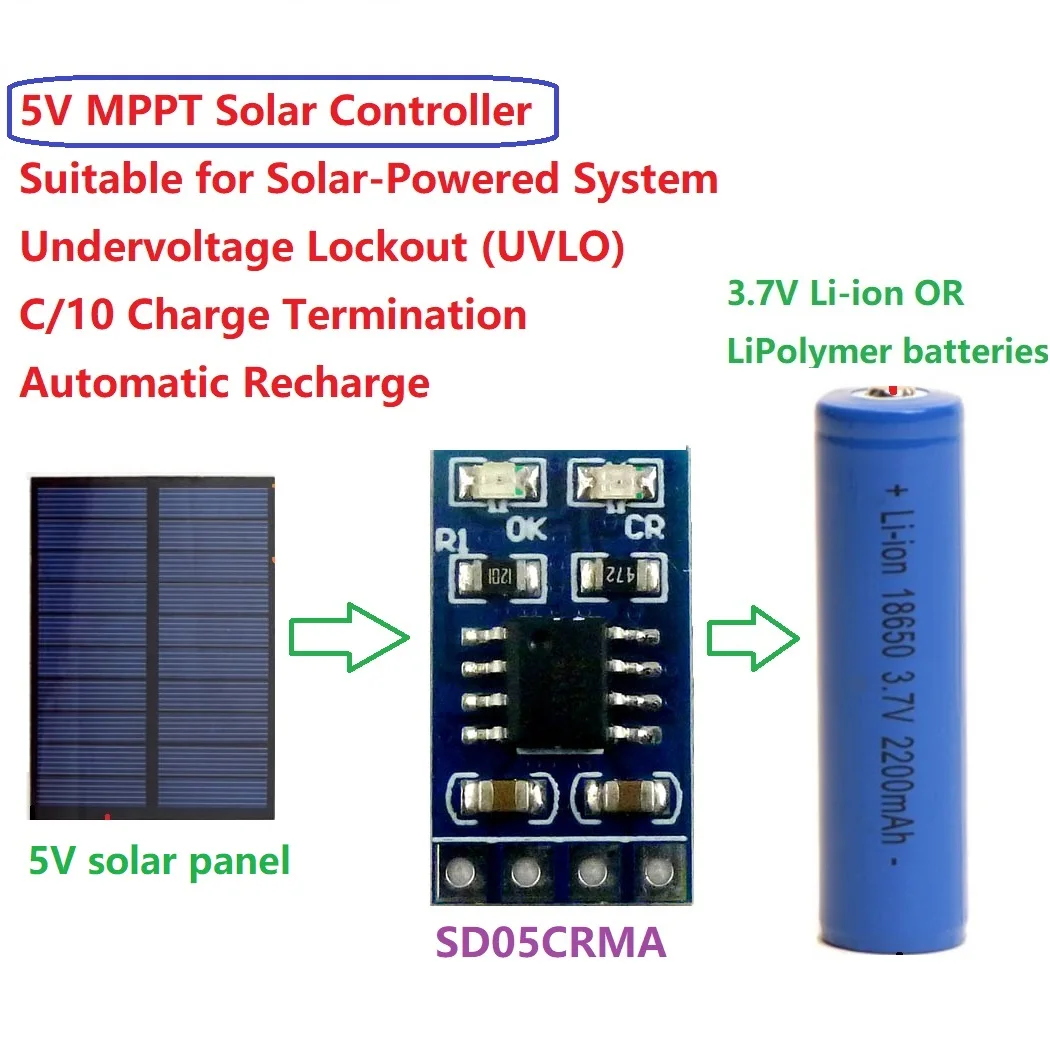 

MPPT Solar Controller 3.7V 4.2V 18650 Lithium Battery Charging 1A Charger Module