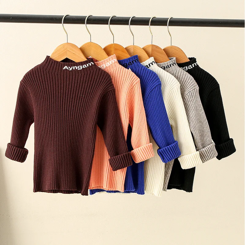 

Fall/winter children's knitting base boy pullover sweater girl high stretch warm sweater children's letter embroidered sweater