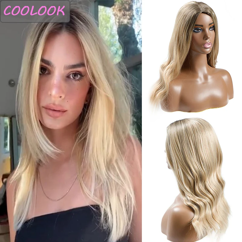 

Blonde Wavy Wigs for Women 18'' Long Ombre Blonde Water Wave Wig Middle Part Synthetic Fibre Fake Hair Daily Cosplay Lolita Wigs