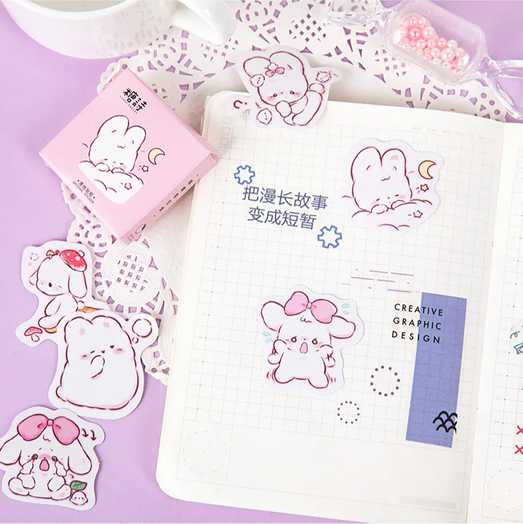 

45 pcs/box Cute rabbit daily Kawaii Decoration Stickers Planner Scrapbooking Stationery Korean Diary Stickers