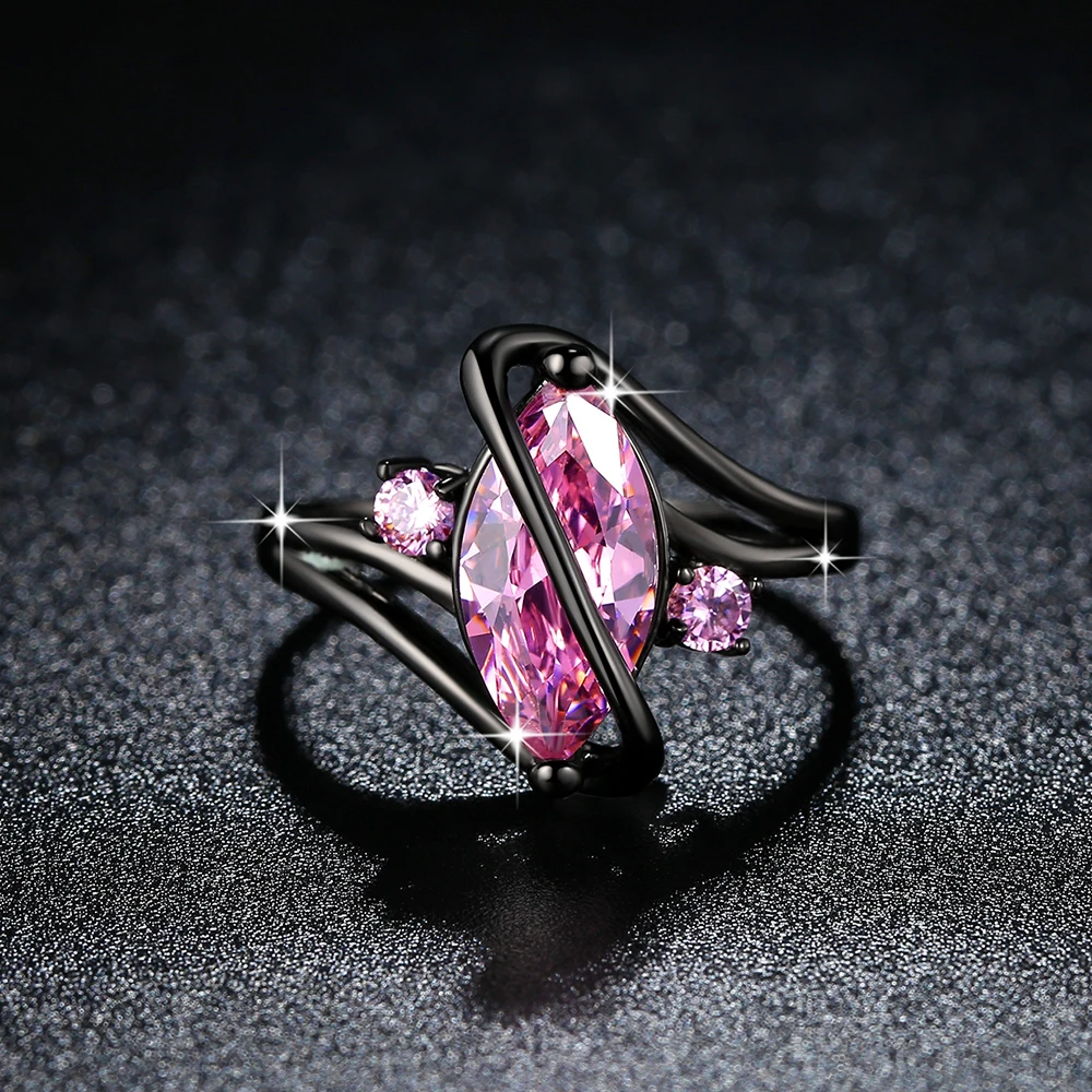 Женское кольцо Черное золото с конским глазом розовый синий Acier