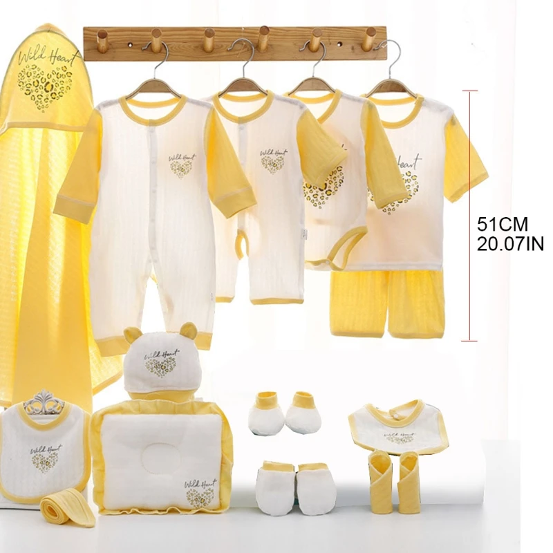 

H05C 17Pcs Newborn Baby Cotton Clothing Set Shorts+Bib+Hat+Short Sleeve Tops+Gloves