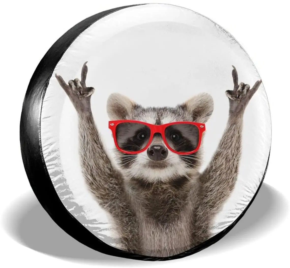 

WIDLAN Funny Raccoon Red Sunglasses Spare Tire Cover Wheel Protectors Weatherproof for Camper
