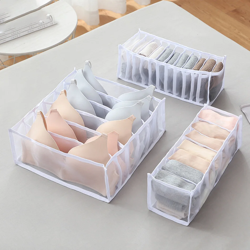 

3Pcs/Set Underwear Storage Box Nylon White Cabinet Organizers For Bra Socks Panty Divider Storage Home Organization Save Space