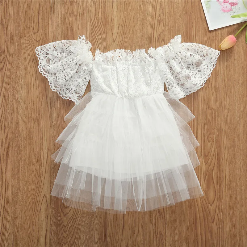 2020 Брендовое платье принцессы для маленьких девочек Кружевное белое вечернее