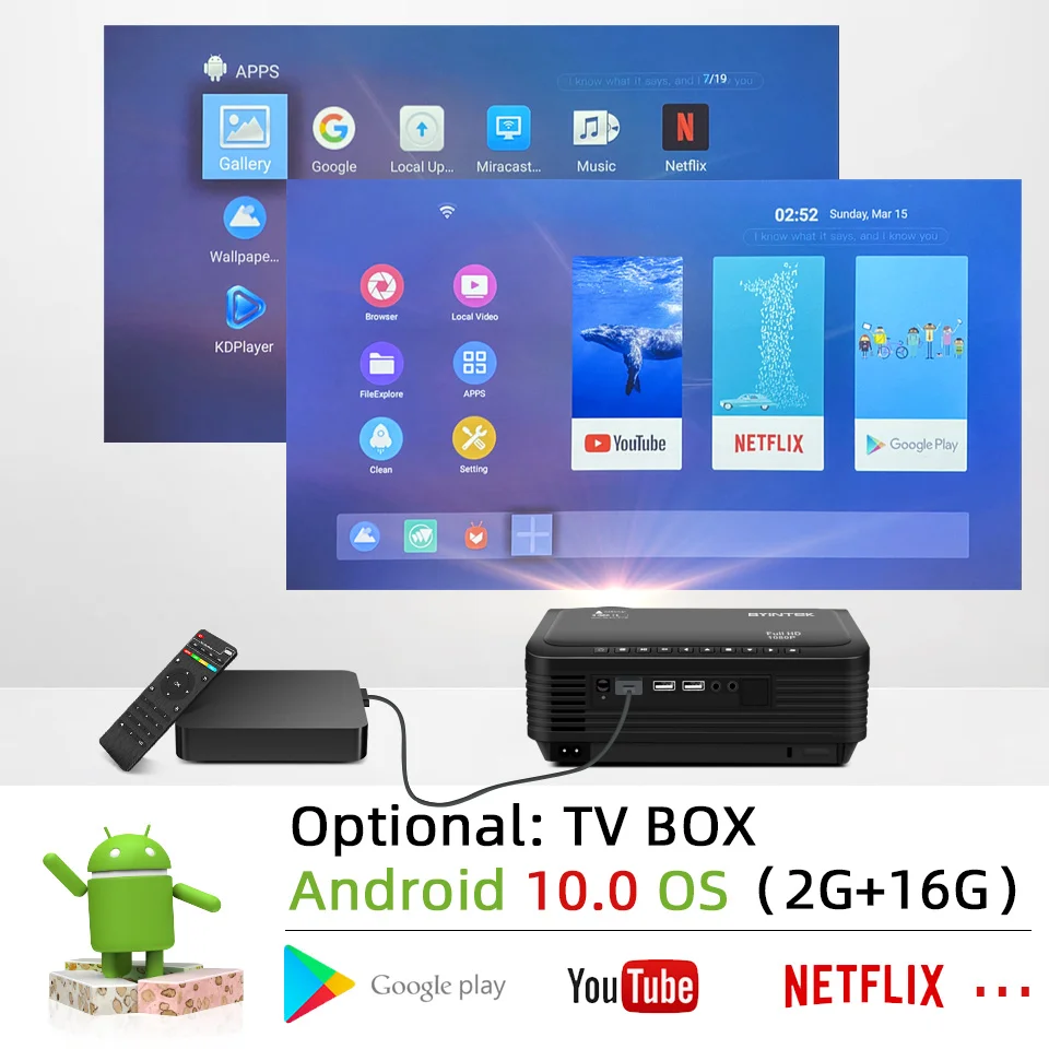 Портативный проектор BYINTEK K18 мини-проектор с ЖК светодиодный дисплеем 1920x1080 Full HD