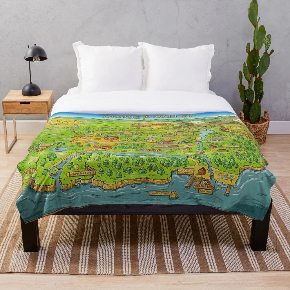 

Stardew Valley Map Throw Blanket flannel Sherpa bedspread bedding sofa picnic fur soft blanket