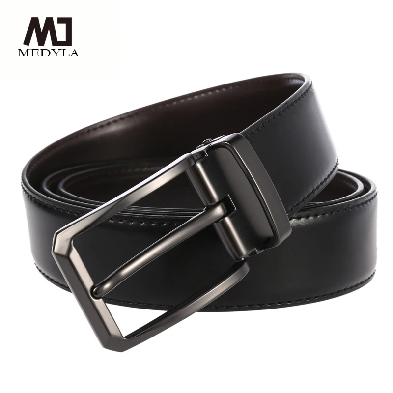 MEDYLA Men Belt Cow Genuine Leather Belt Retro Alloy Pin Buckle Big Large Size Male Business Belts Cinturones Para Hombre LY4026