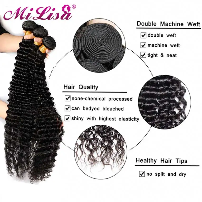 Deep Wave Bundles 30 Inch Brazilian Curly Hair Natural Human Weave No Shedding Remy Extensions | Шиньоны и парики