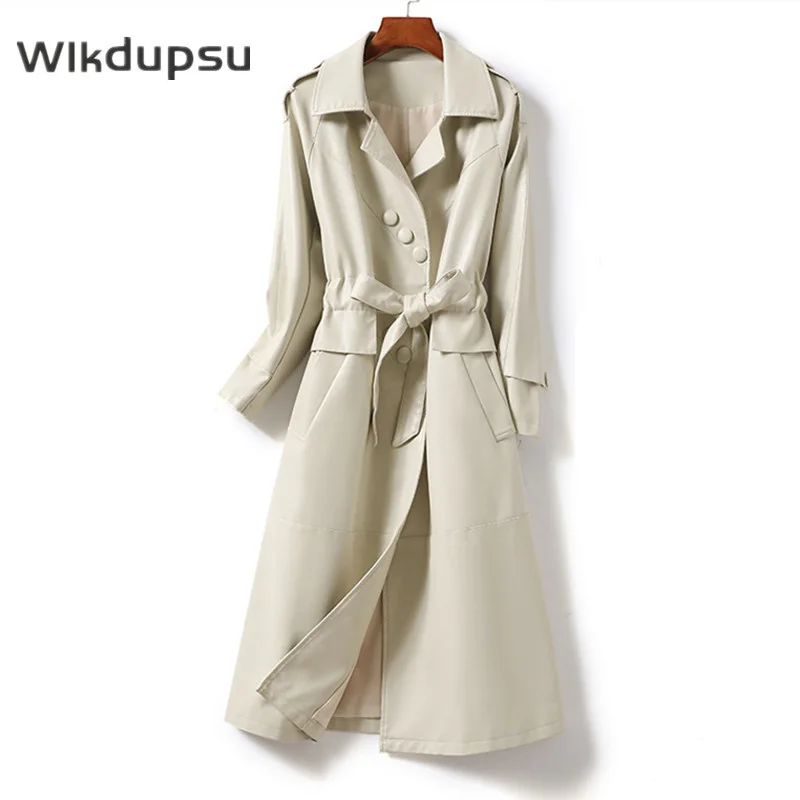 

Тренчкот женский из натуральной овечьей кожи, длинный плащ из натуральной кожи, роскошная модная одежда на осень и зиму