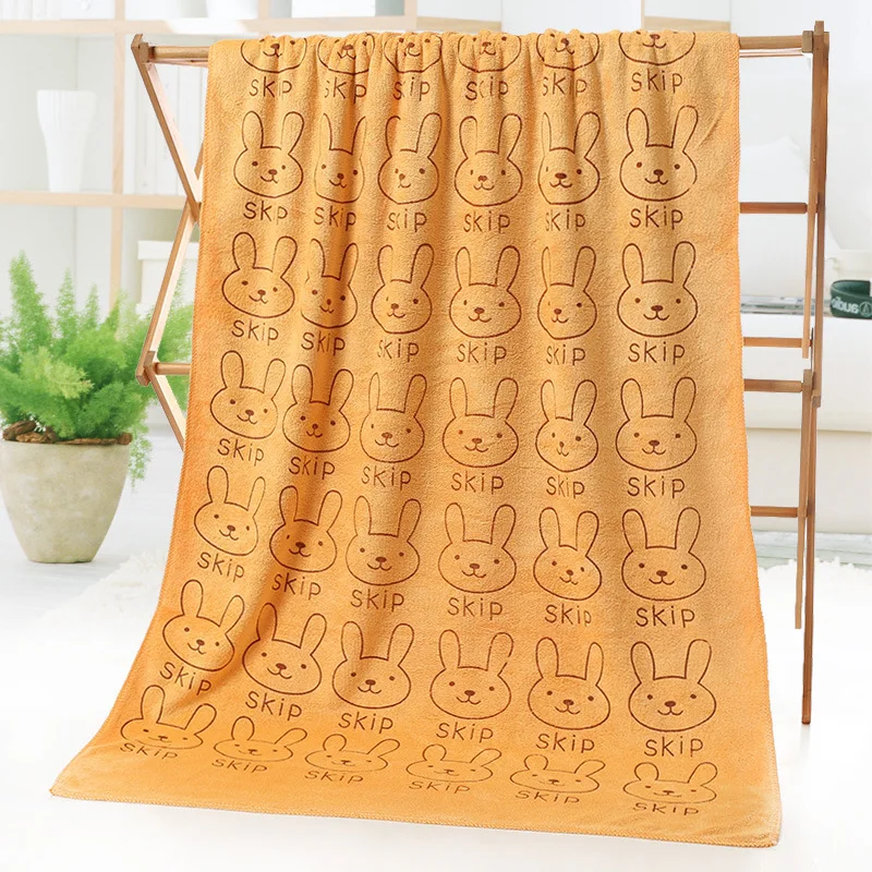 Rabbit 1-Khaki 70*140 см высококачественное Впитывающее банное полотенце из микрофибры с кроликом для ванной комнаты, мягкое однотонное полотенце с рисунком для взрослых - Цвет: Rabbit 1-Khaki