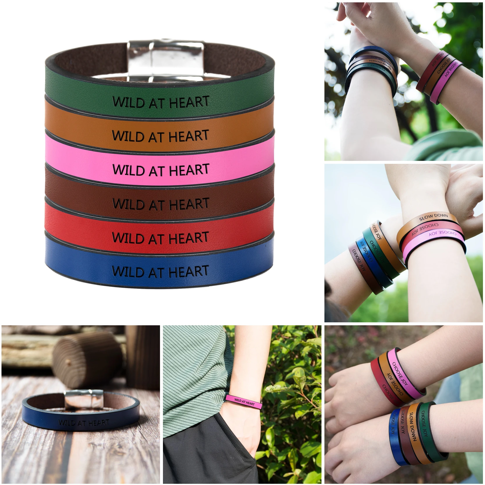 WILD AT сердце кожаный браслет сообщение манжеты браслеты для женщин мужчин с