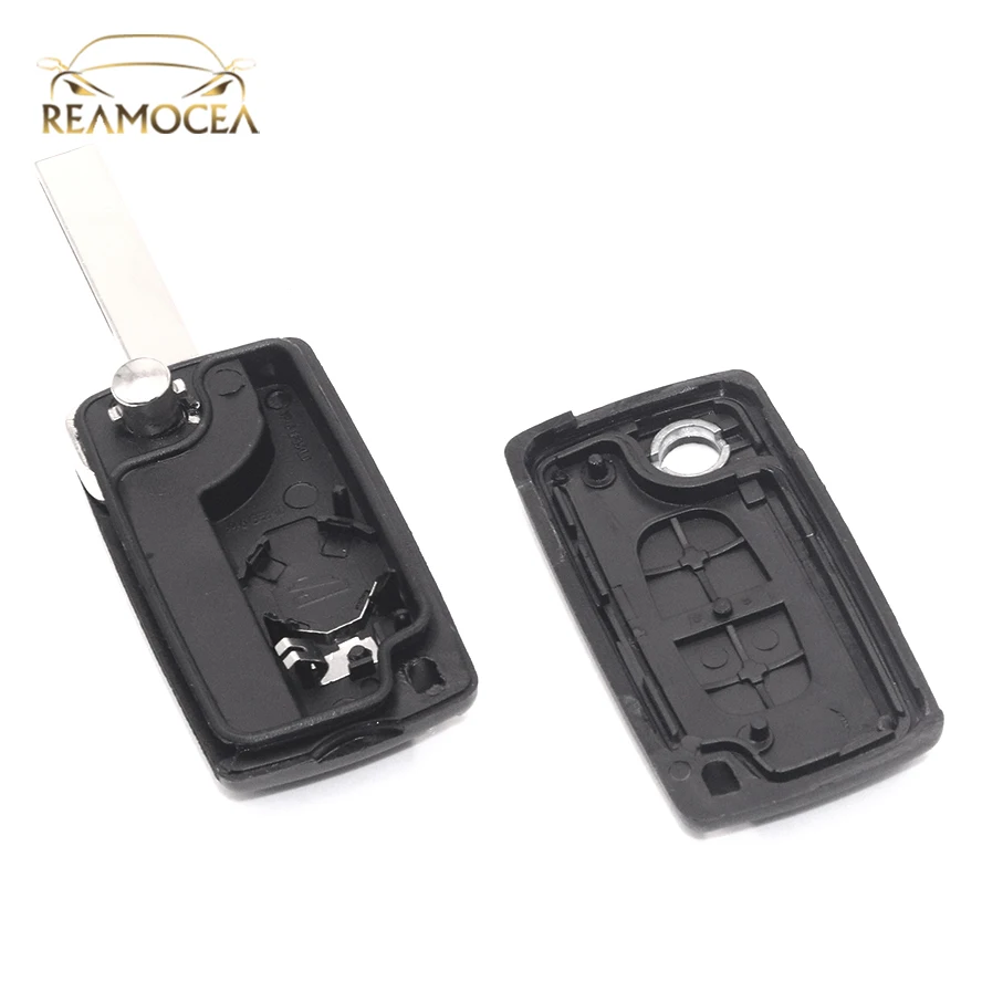 

Reamocea 2 Button Blank Uncut Remote Car Key Shell Case Flip Folding Fob Replacement Keyless Fit for Peugeot 207 307 308 407 607