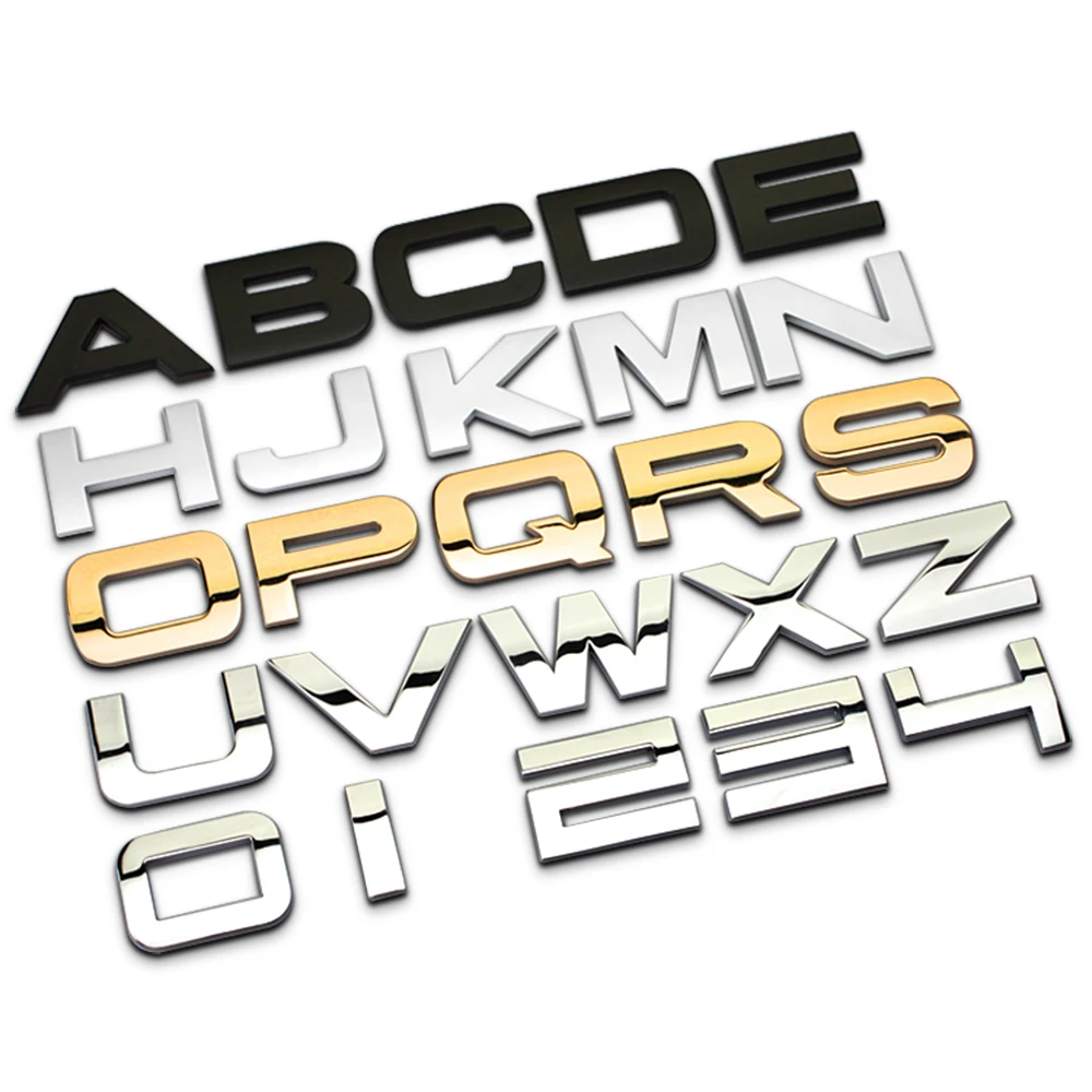 

New Alphabet 3D Solid Metal Badge Car Sticker Letters Numbers Logo DIY Decal Emblem Automobiles Accessories Sticker Decoration