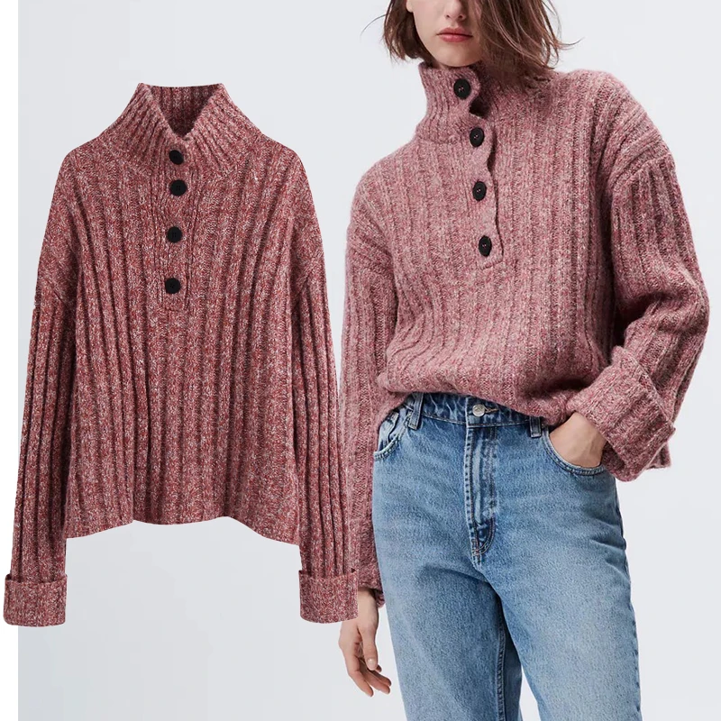 

Женский вязаный свитер-водолазка ZA, теплый пуловер с длинным рукавом, Повседневная Свободная уличная одежда, осень-зима 2021