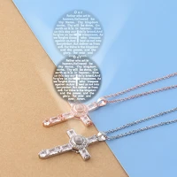 crystal cross projection necklace christian jesus single scripture cross projection pendant necklace women men choker jewelry