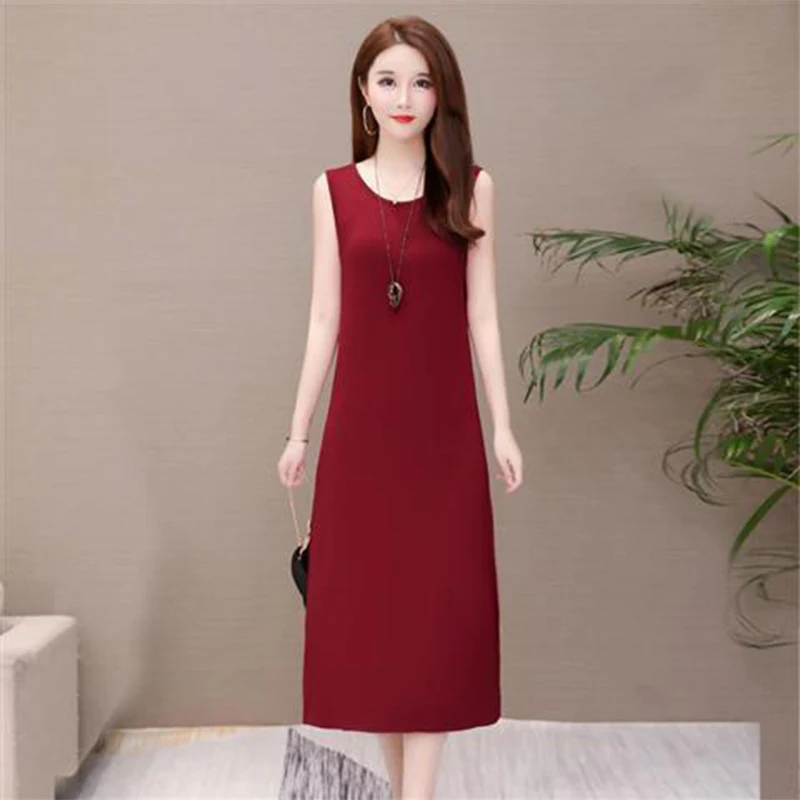 

Женское модальное платье без рукавов, однотонное платье-трапеция с круглым вырезом в Корейском стиле, модель SS1305, весна-лето