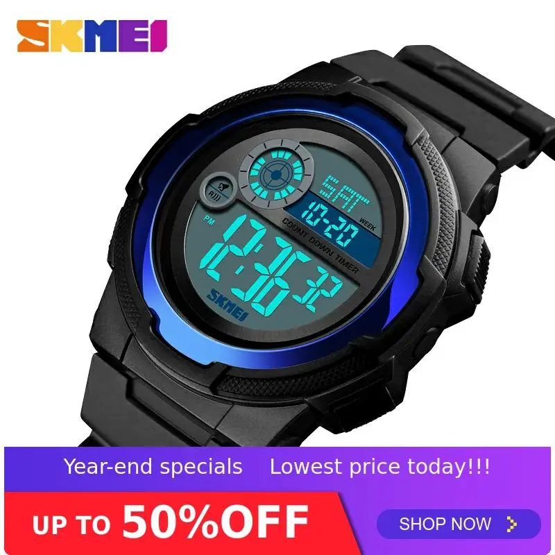 SKMEI спортивные мужские часы секундомер 5bar водонепроницаемые наручные ПУ браслет