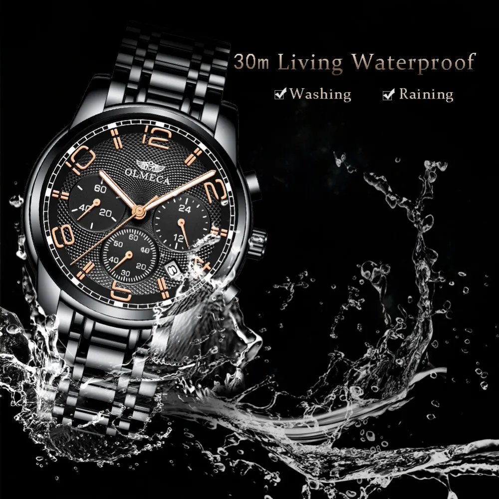 

OLMECA Military Water Resistant Watches Fashion Chronograph Wrist Watch Luminous Hands Clock Stainless Steel Relogio Masculino