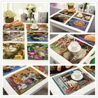 Коврик для столовой посуды из хлопка и льна с Симпатичная кошка принтом, изоляционный коврик для обеденного стола, декоративные аксессуары