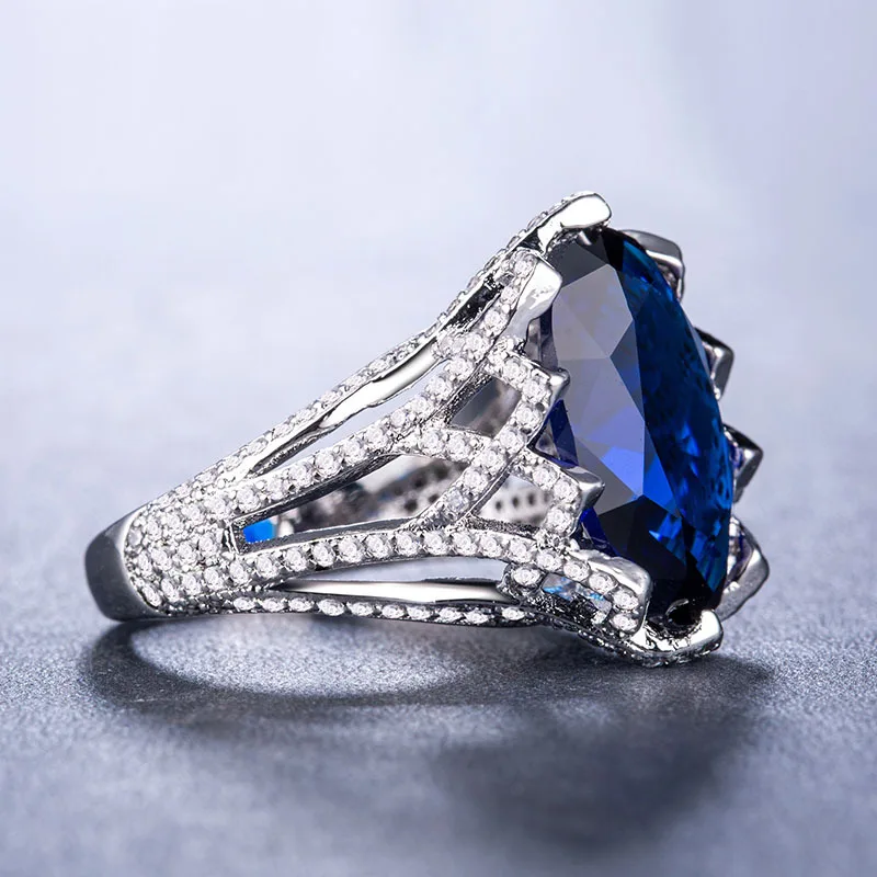 Bague Ringen роскошное женское серебряное кольцо 925 с 21 мм сапфировым драгоценным