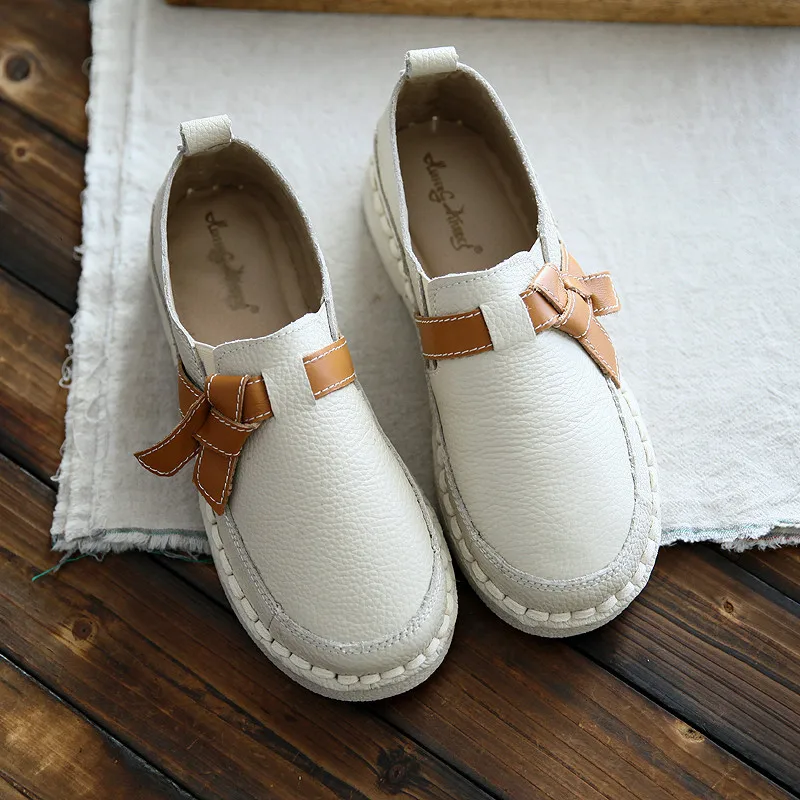 Careaymade-Genuine leather shallow mouth,bean shoes,super soft soles,literature art RETRO single shoes,bow tie, women's shoes