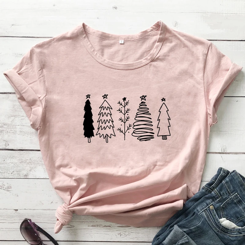 

Christmas Trees T-shirt Aesthetic Winter Holiday Gift Tshirt Cute Women Short Sleeve Tumblr Graphic Tee Shirt Top Dropshipping