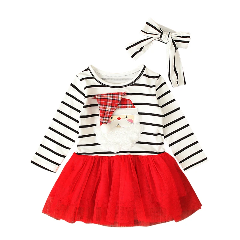 Rorychen 2019 New Arrived Toddler Kids Baby Girls Santa Claus Striped Princess Dress Christmas Outfits Clothes | Детская одежда и