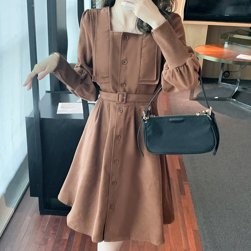 

Autumn Women's Dress 2021 Winter Spring New Office Lady French Korea Style Fashion Vintage Patchwork Solid Dresses Traf