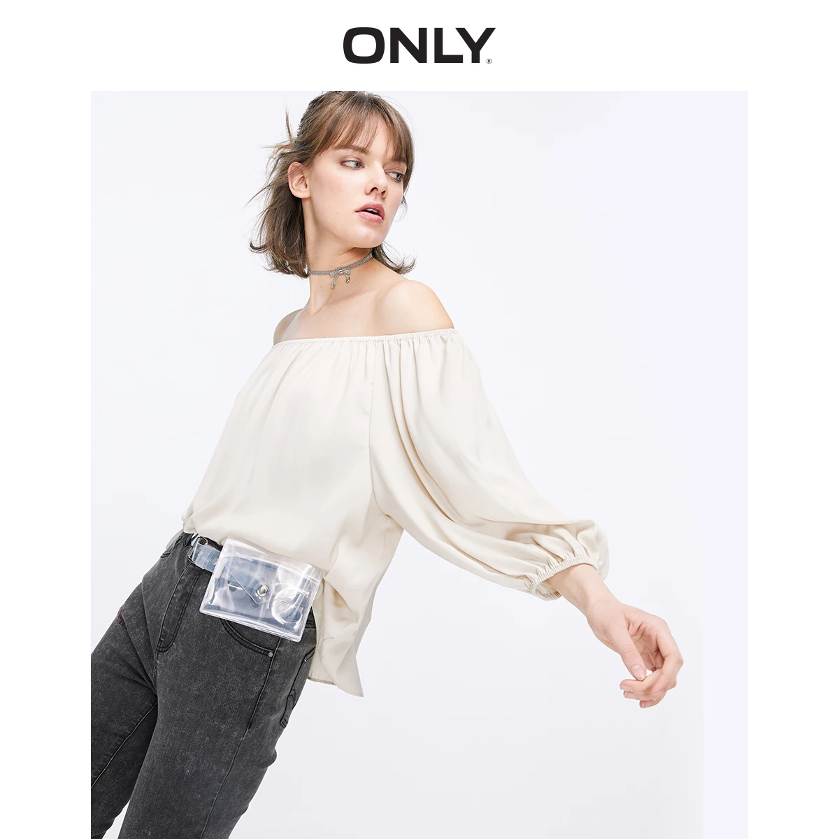 Женская однотонная шифоновая рубашка с эластичным вырезом лодочкой и воздушными