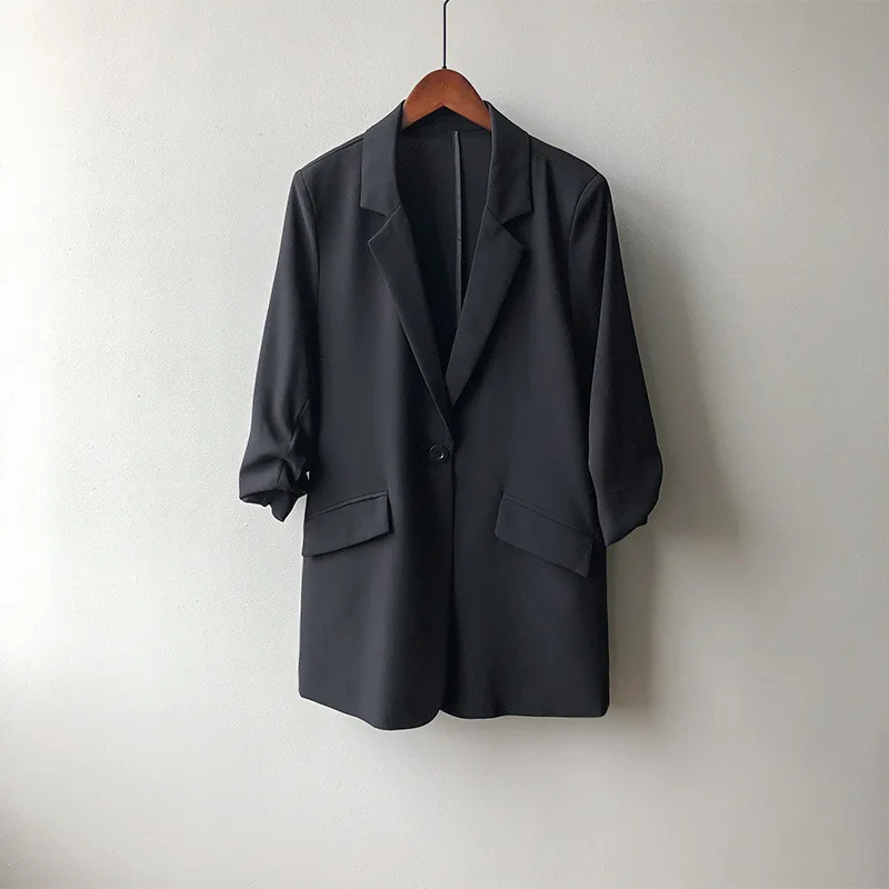 

Sister Fara New Spring 2021 Elegant Thin Blazer Jacket Women Single Button Jacket Coat Office Lady Notched Pocket Casual Blazers