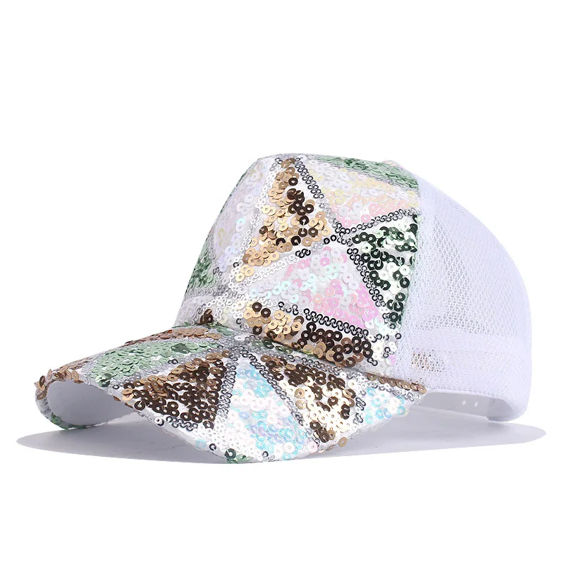 

Summer Glitter Baseball Cap Fashion Sequin Women's Snapback Hip Hop Hats Outdoor Breathable Mesh Cap Simple Sunshade Trucker Hat