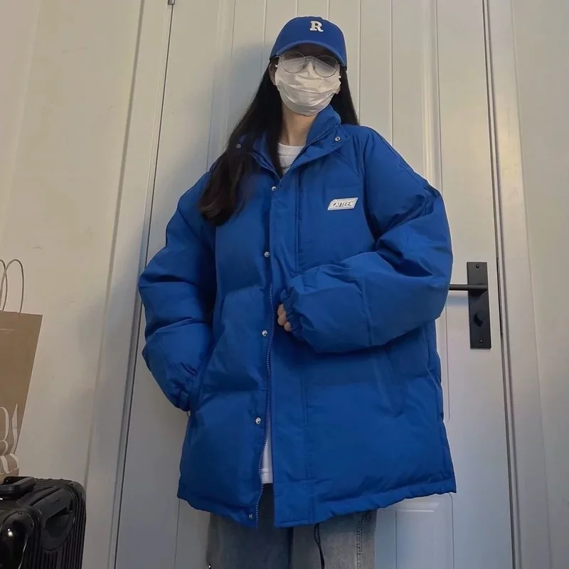 Solid Color Stand-up Collar Bread Jacket Female Winter New Korean Version Loose Bf Student Thickened Warmth Cotton Jacket Tide