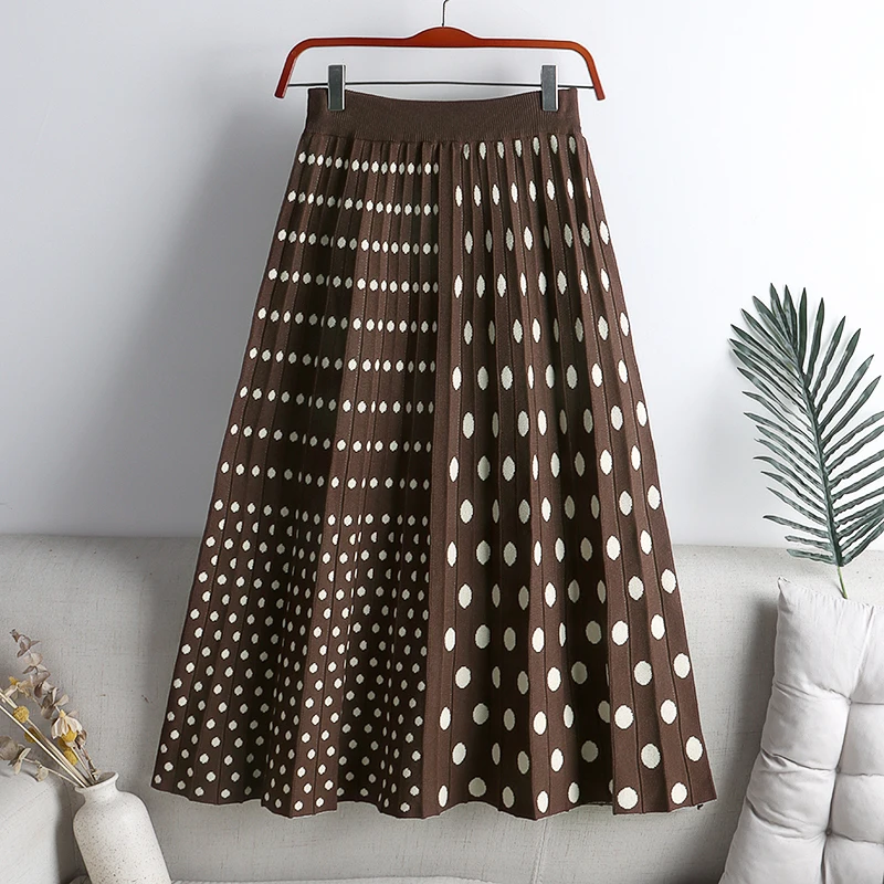 

Женская Длинная вязаная юбка в стиле ретро, Длинная тонкая трапециевидная юбка в горошек, новинка осенне-зимнего сезона 2021
