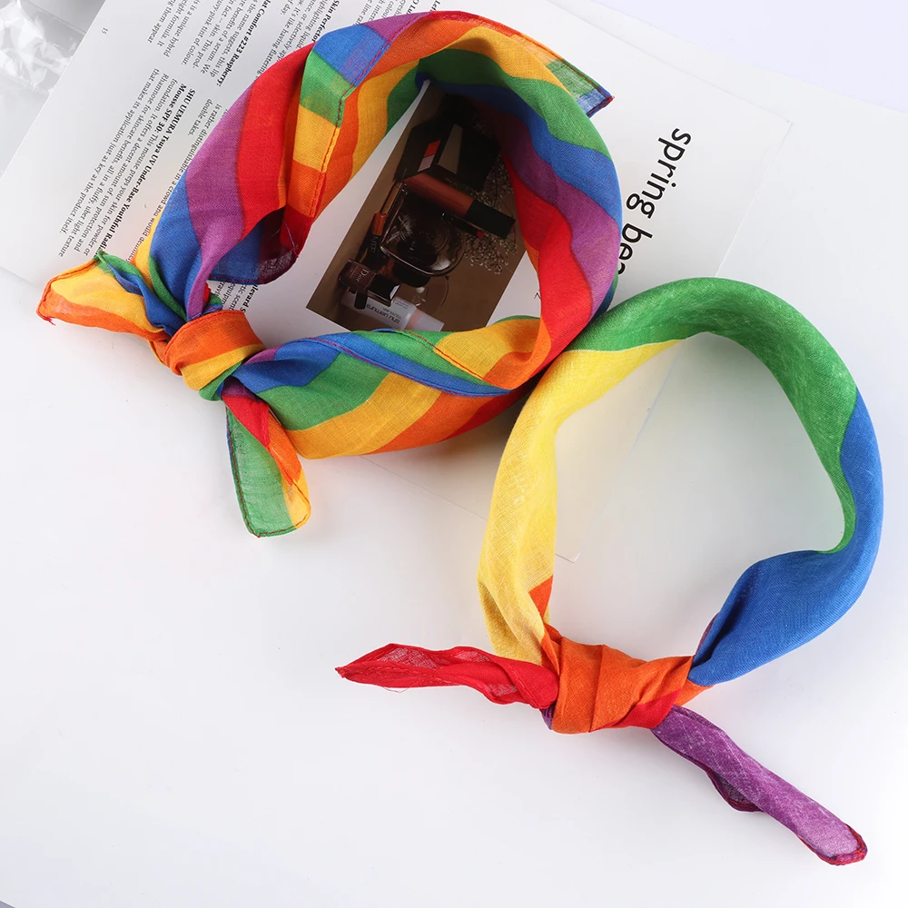 Стильная Радужная полосатая повязка на голову 55*55 см маленький квадратный шарф