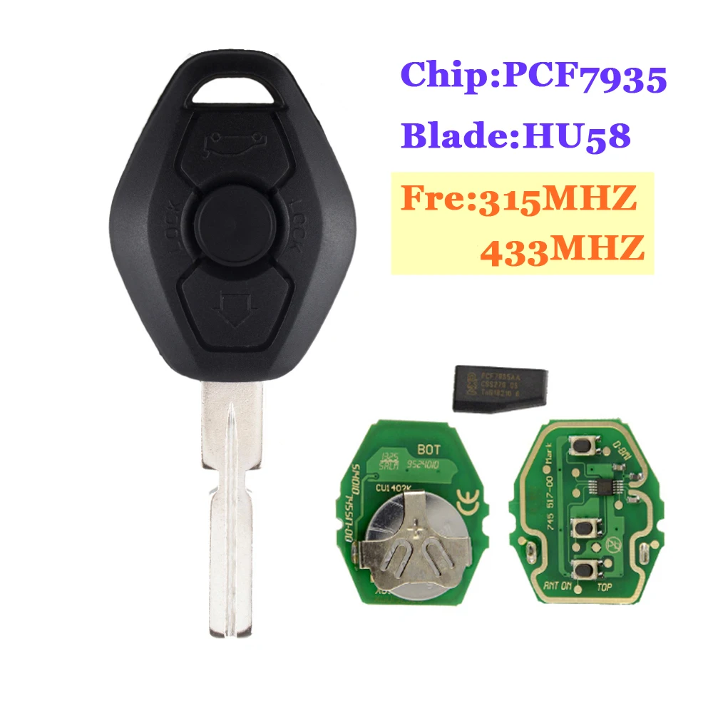 

3 Button Remote Key HU58 Blade With EWS 315/ 433Mhz For BMW (Frequency Changeable)