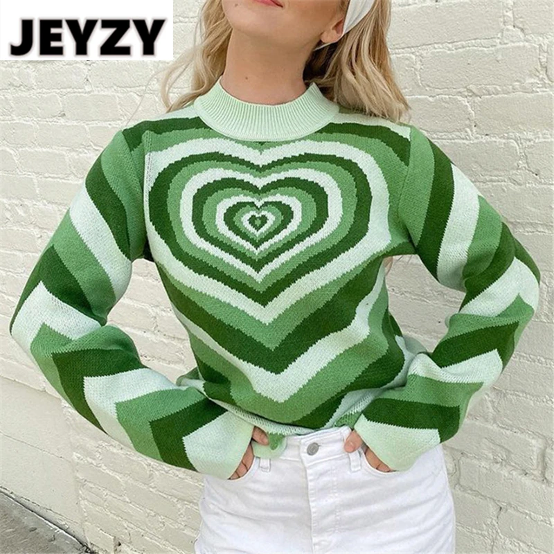 

Jeyzy Y2K Female Women Pullovers O Neck Long Sleeve Tops Sweater 2021 Winter Print Tie Dye Casual Knitted Jumper T Shirt Tops