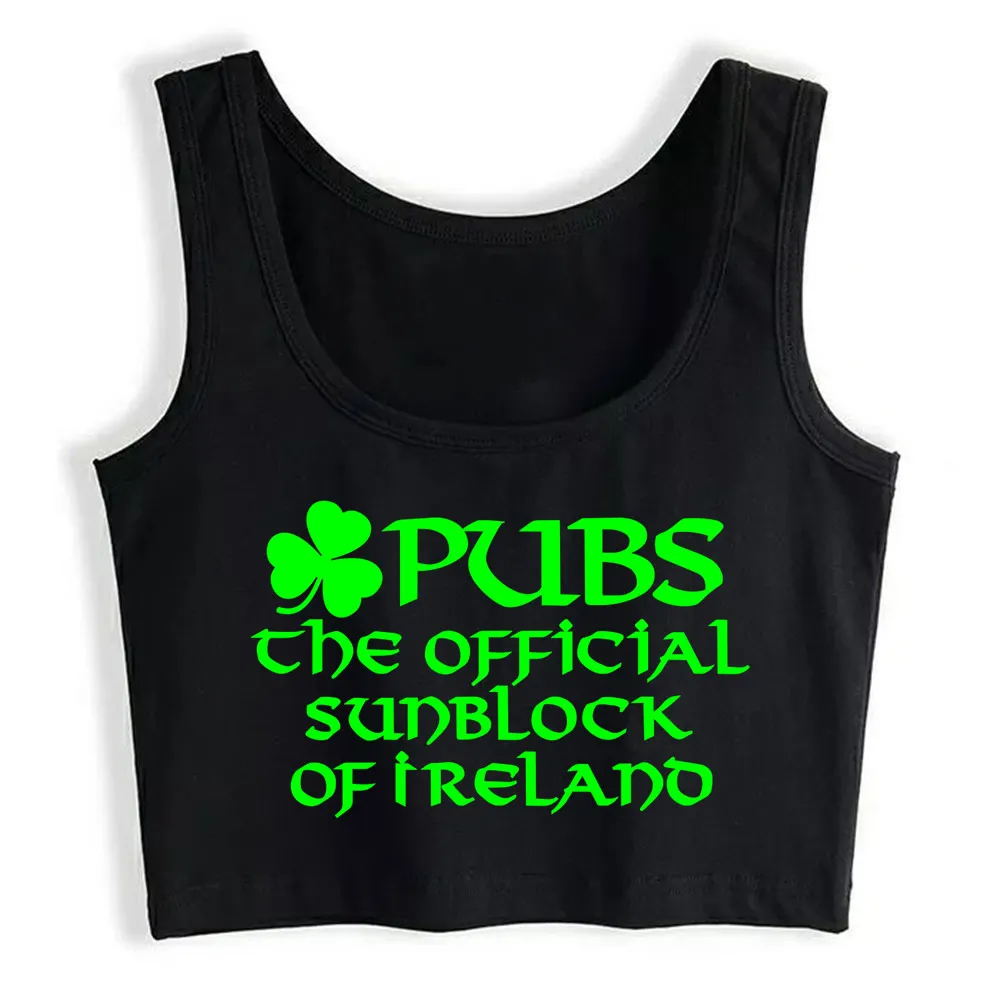 

Crop Top Female Pubs, the official sunblock of Ireland Fit Black Cotton Yoga Vest Tank Top