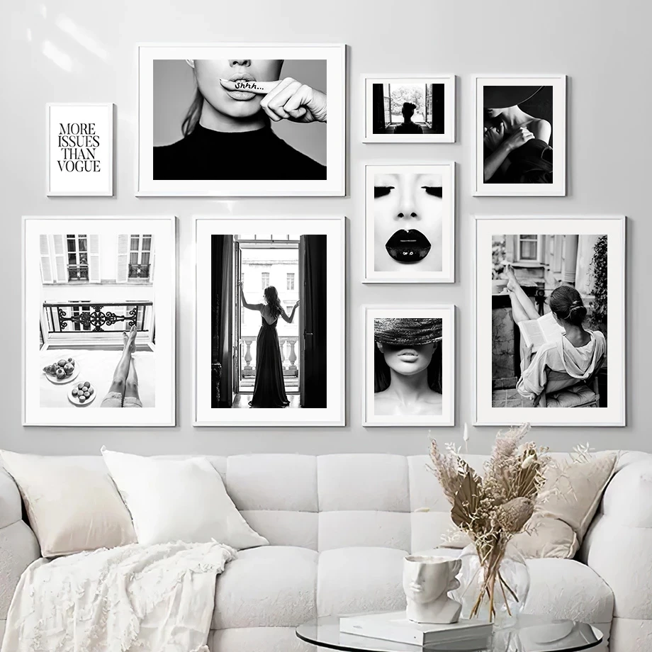 

Paris Black Lips Fashion Girl Black White Photo Nordic Posters And Prints Wall Art Canvas Painting Wall Pictures For Living Room