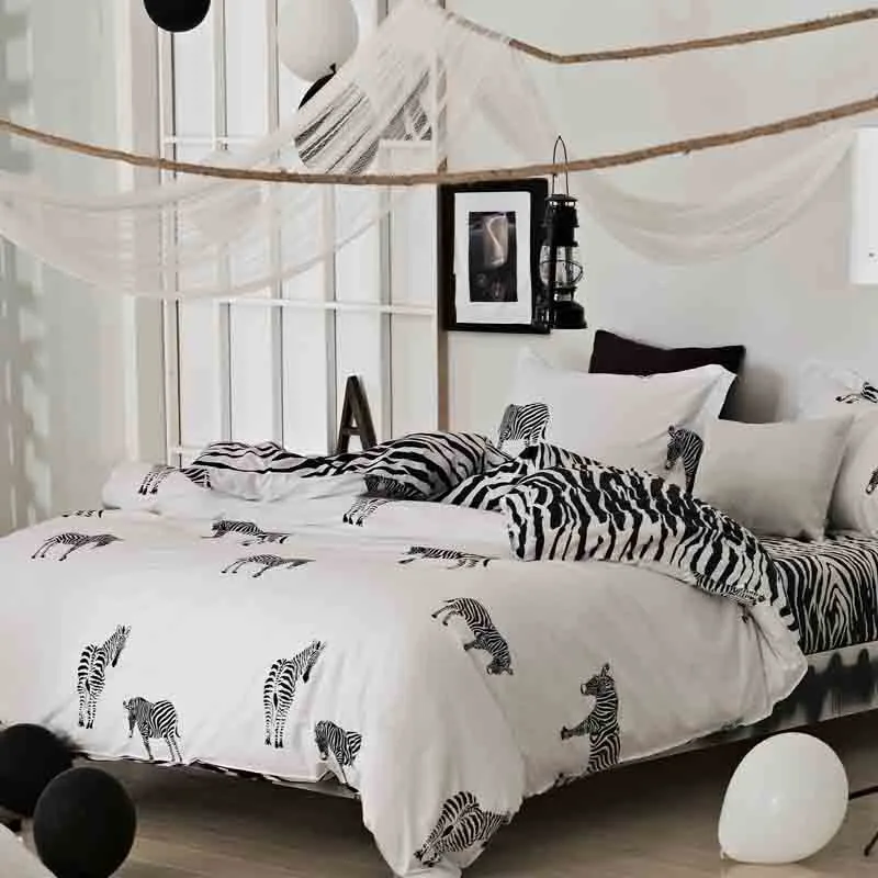 

Lovely Zebra Cotton Four Piece Suit Bedding Set Duvet Cover Bed Sheet Pillowcase Twin Queen King Size Black white bedclothes