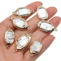 natural freshwater pearl pendant square shape double hole connector pendants for jewelry making diy necklaces accessories
