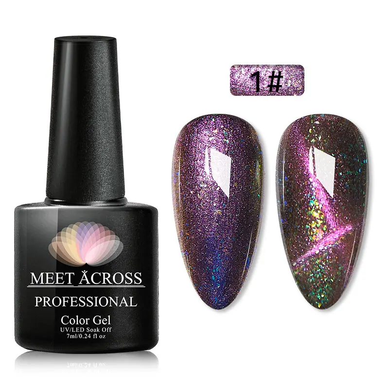 

MEET ACROSS 7m Magnet Nail Gel Polish Soak Off Semi Permanent Starry Shining Cat Eye Varnishes Holographic Glitter Gel Lacquer