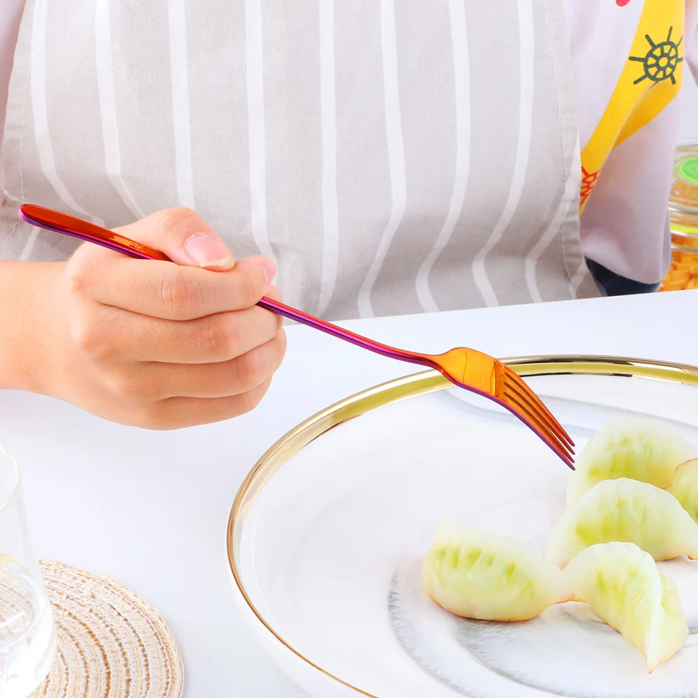

1 PCS Stainless Steel Korean Rainbow Cake Fruit Fork Dinner Salad Fork Tableware Gold Dessert Fork for Hotel Party Kitchen Tool