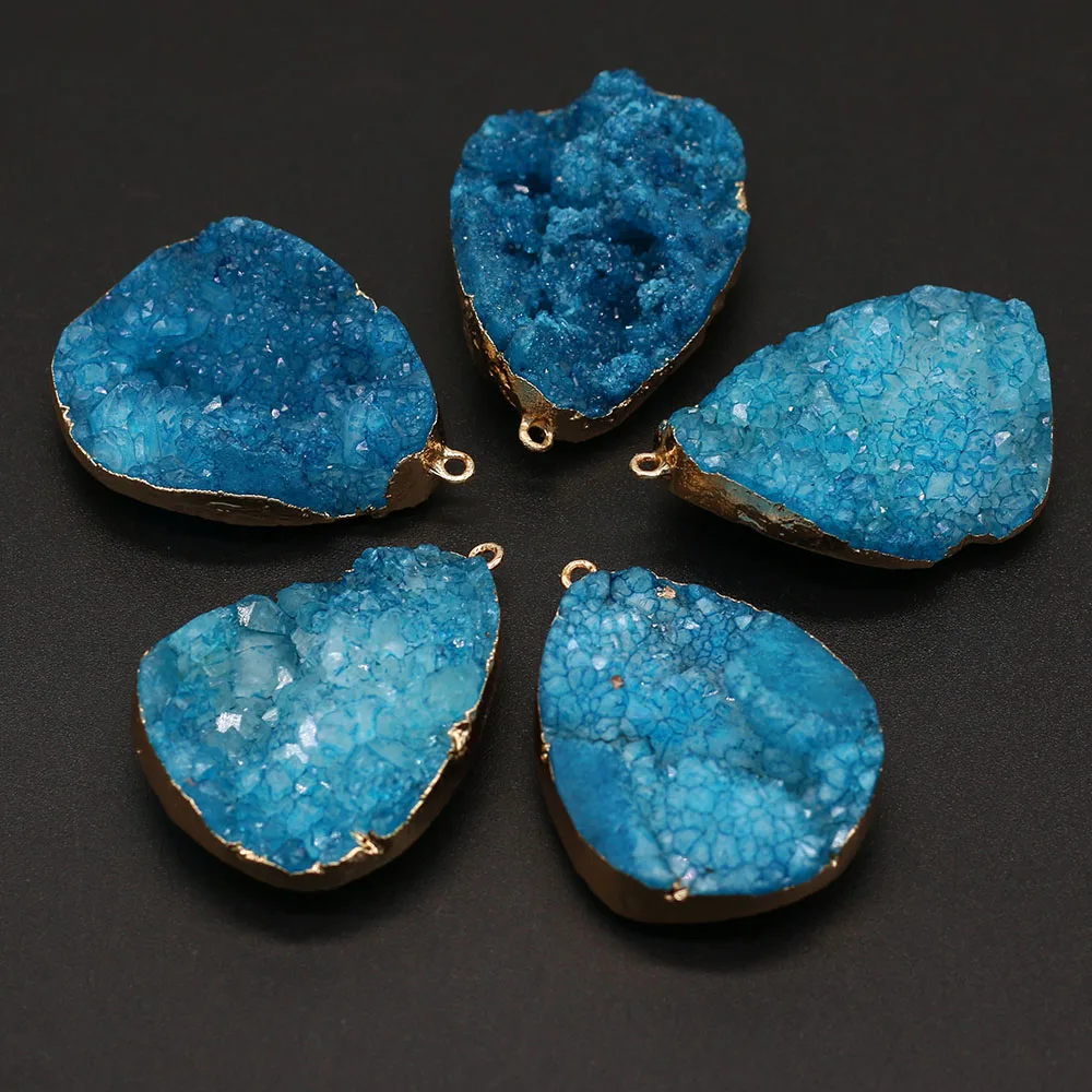 

4PCS Natural Stone Agate Blue Crystal Teeth Drop Gilt Edge Pendant For Jewelry MakingDIY Necklace Earring Accessories Charm Gift