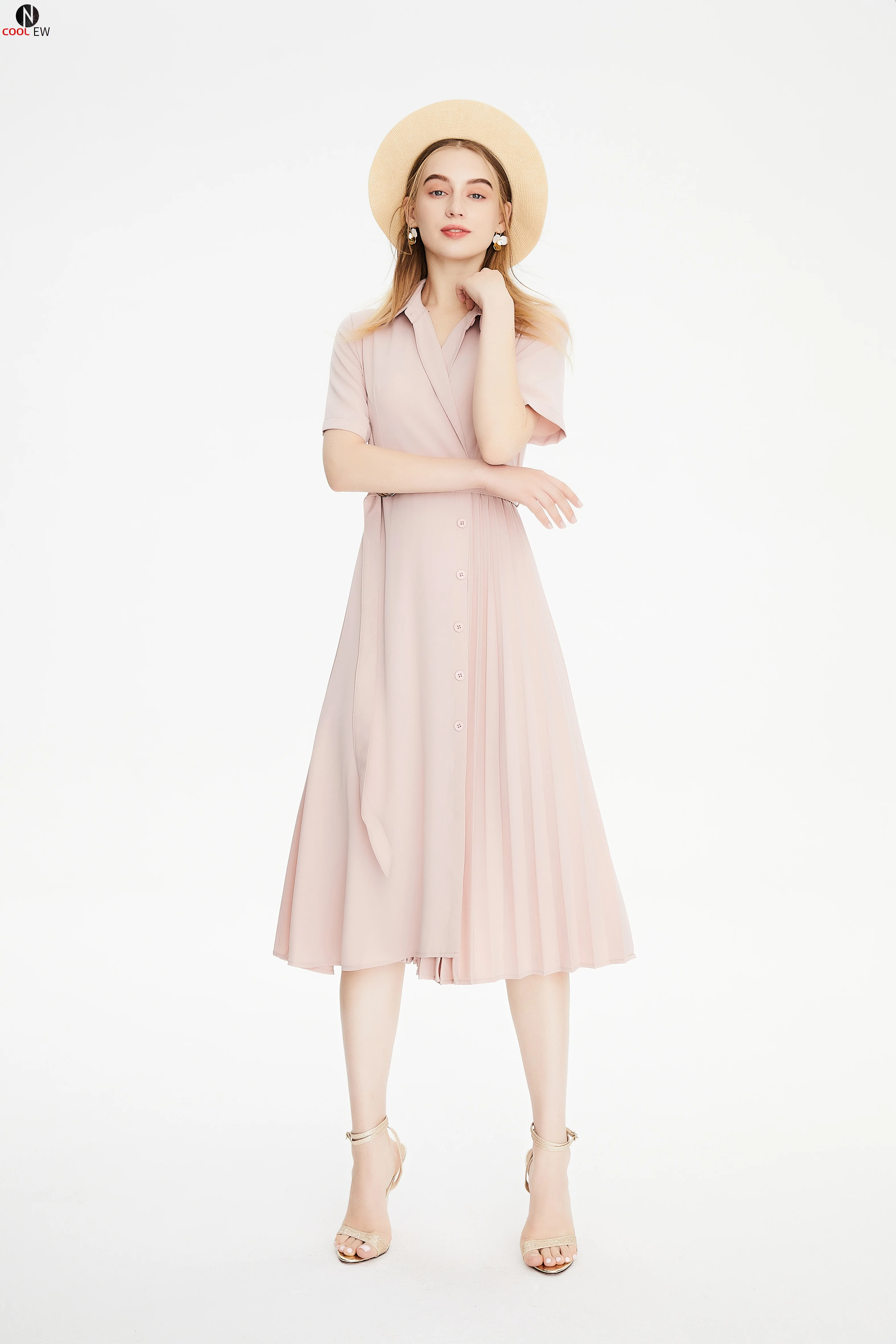 

New French style dress with irregular pleated shirt collar in summer