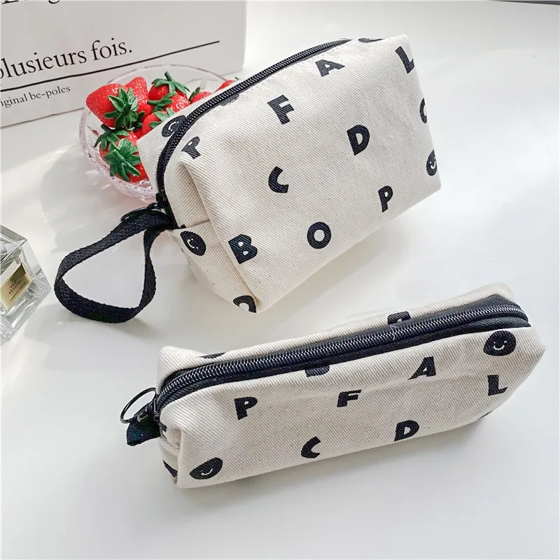 

Simple Letter Printed Makeup Bag Canvas Cosmetic Storage Pouch Portable Travel Toiletry Bags Women Cosmetic Organizer Beauty Box