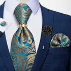 Новая Мода Бирюзовый синий золотой Пейсли мужские шелковые галстуки бизнес Свадебный галстук набор с галстуком кольцо-брошь Hanky формальное платье Cravat DiBanGu