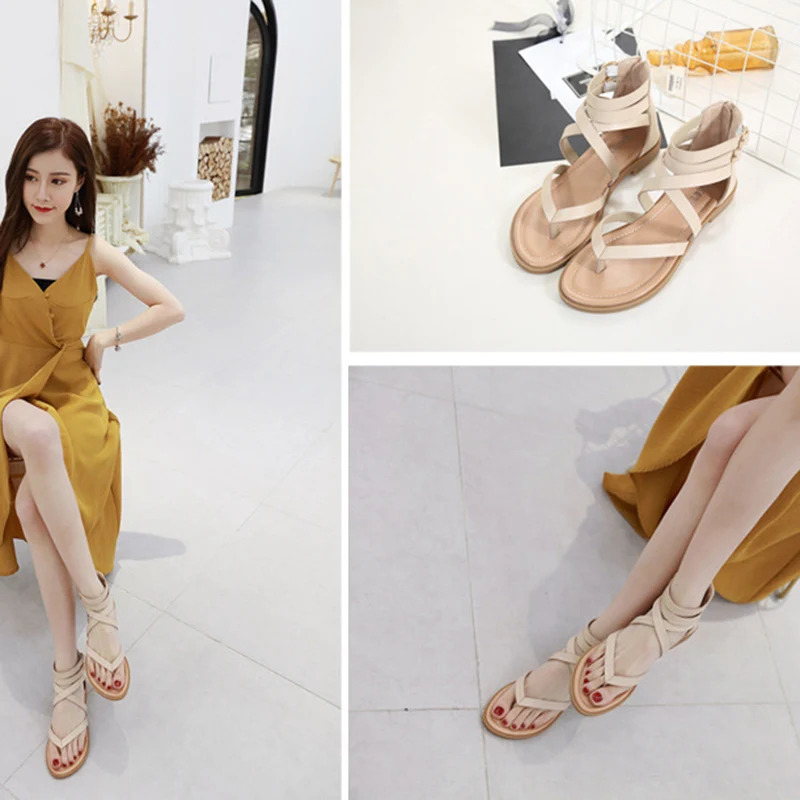 

High Quality Simple Women's Sandals Back Zipper Shoes Peep Toe Flat Heel Hasp After Package Beach Outdoor Sandals 2021 Summer