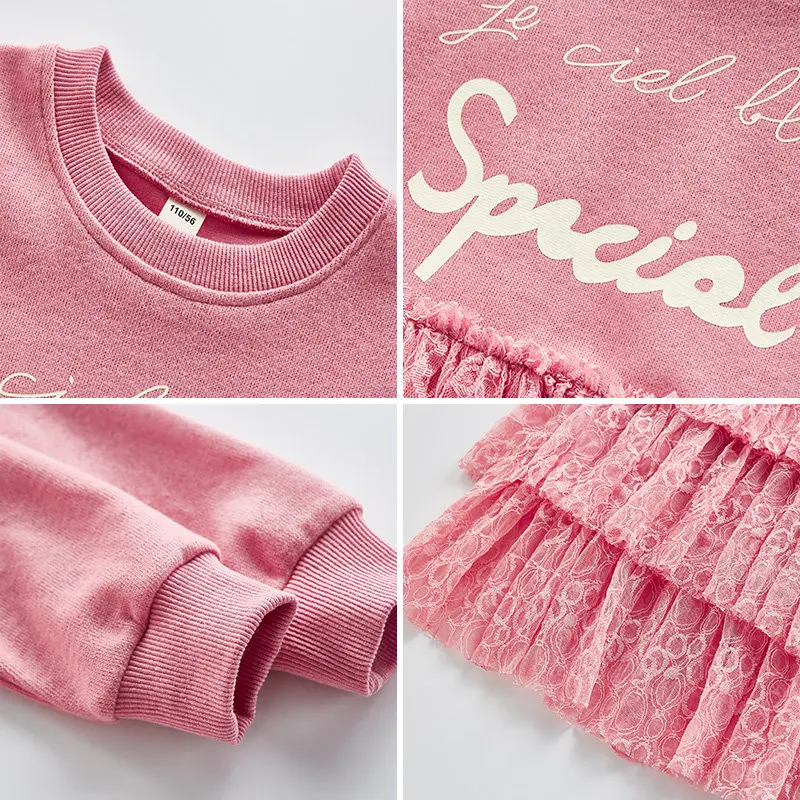 

Girl Clothing Long Pink Sweatshirts Dresses for Girls Spring Fall Casual Long Sleeve Layered Design Clothes for Girls Age 8 12Y