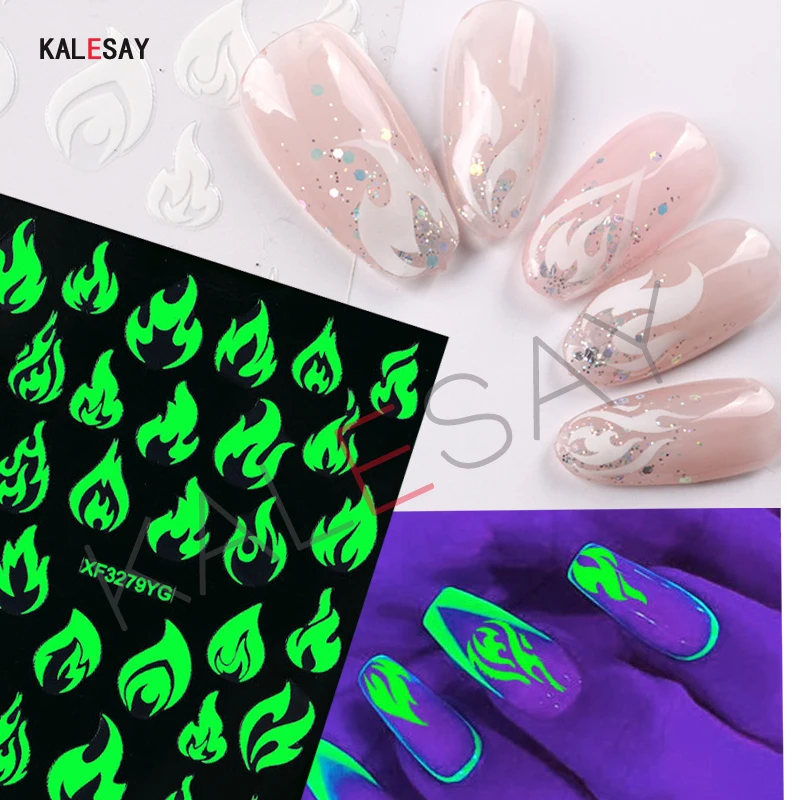 Светящиеся наклейки для ногтей с изображением огня светящиеся темные буквы